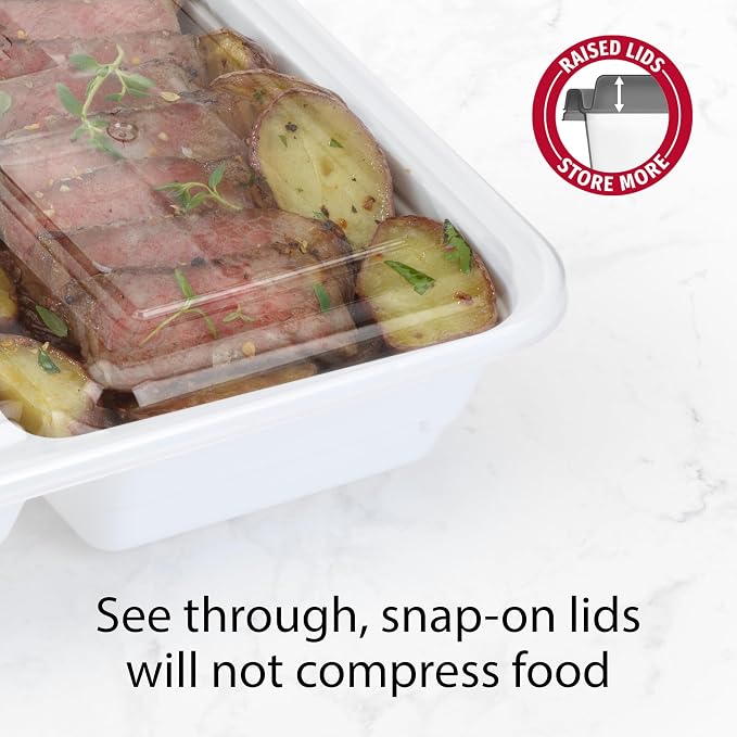 GoodCook Food Storage Containers for Meal Prep Rectangle Three Compartments & Made without BPA, 20-Piece, White