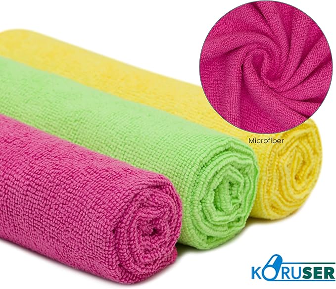 Microfiber Cleaning Cloths - Reusable and Washable - Multi Purpose Indoor/Outdoor Cleaning/Dusting/Polishing on Kitchen/Bathroom/Auto Surfaces (12 Pack/High Grammage)