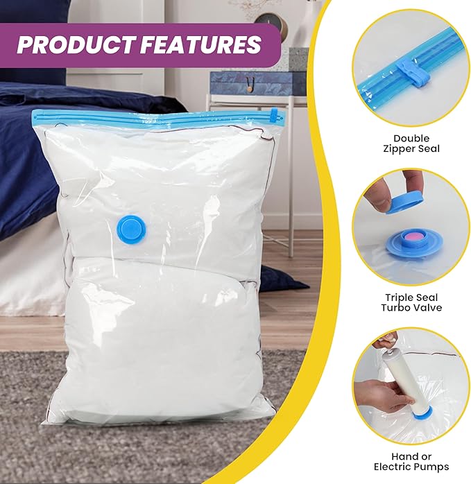 Space Bags Vacuum Storage Bags (Jumbo 12 Pack) Save 80% Space - Vacuum Bags for Comforters and Blankets, Bedding, Compression Seal for Closet Storage - Pump for Travel
