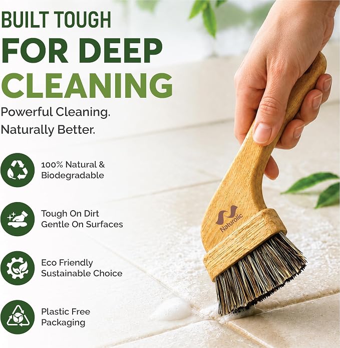 All-Natural Grout Brush Set | Wooden Cleaning Brush for Tile and Floor | Durable Floor Scrubber for Bathroom and Kitchen | Eco-Friendly Household Cleaning Tools – Pack of 2