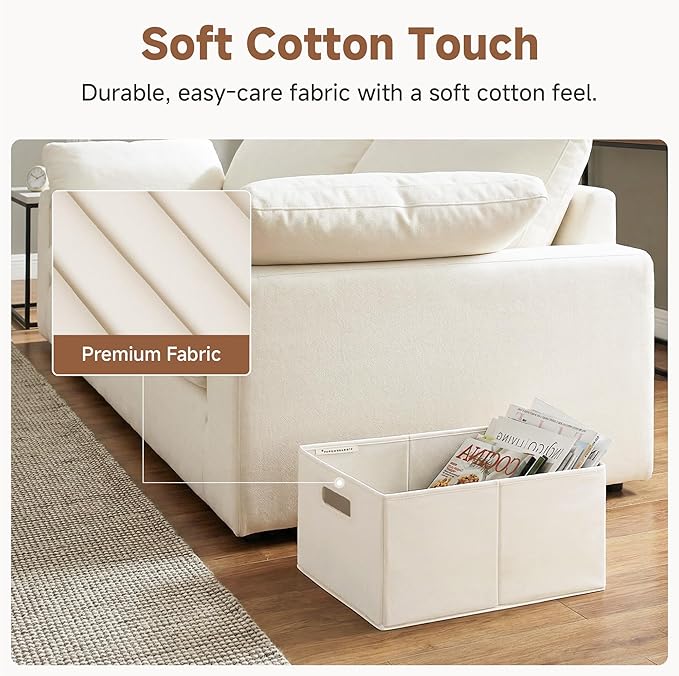 StorageWorks Fabric Storage Bins for Shelves, Closet Organizers and Storage Baskets, Collapsible Storage Bins with Cutout Handles, Large, 2-Pack, Ivory