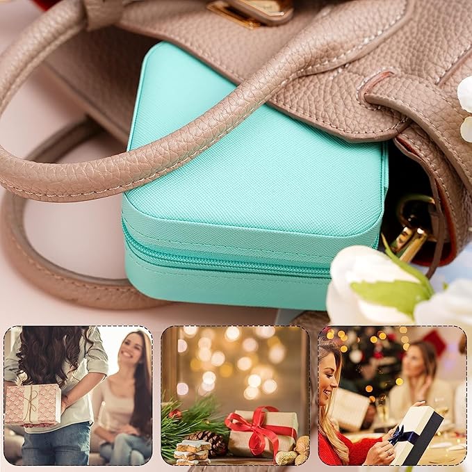 Neveika Portable Travel Mini Jewelry Box Leather Jewellery Ring Organizer Case Storage Gift Box Girls Women (bluex2).
