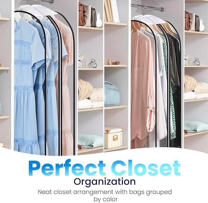 Clear Garment Bags for Clothes Storage - 4-Pack Plastic Hanging Covers and Clothing Protectors, Long Dress Suit Jacket Closet Cover Dust Proof Garment Bag Set for Organized Wardrobe Storage (40")