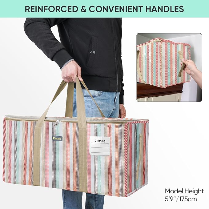 BALEINE Extra Large Storage Tote with Zippers & Carrying Handles, Heavy-Duty Oxford Fabric Moving Bags for Laundry, Space Saving, Storage, Color Stripe