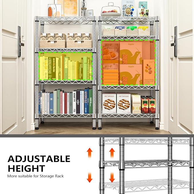 M MZG 1000 lbs 4 Tier Shelf Metal Storage Shelves Wire Rack Closet Organizers with PP Board for Garage Kitchen Bathroom Laundry Chrome 11.8" D x 21.7" W x 39.5" H
