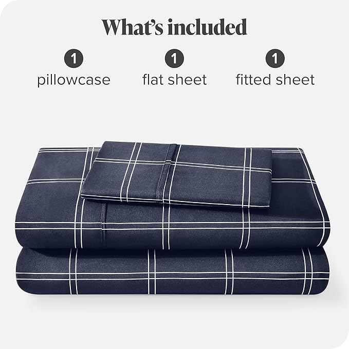 Bare Home Twin Sheet Set - Luxury 1800 Ultra- Soft Double Brushed Microfiber - Deep Pockets - Easy Fit - 4 Piece Bedding Sheet Set (Twin, Modern Plaid - Midnight/White)