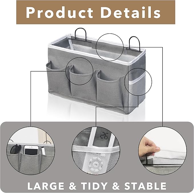 Kanrichu 2pcs 3-pockets Large Wall Hanging Organizer Bag, Linen Fabric Door Hanging Storage Baskets with Pockets, Waterproof Bin for Kitchen, Bedroom, Office, RV Camper (Gray-3pcs)