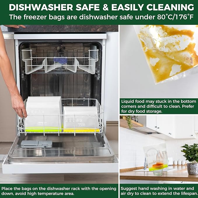 SPLF 20 Pack Reusable Sandwich Bags Dishwasher Microwave Safe, BPA Free Extra Thick Leakproof Reusable Food Storage Bags Silicone Free Quart Size Freezer Bags Containers