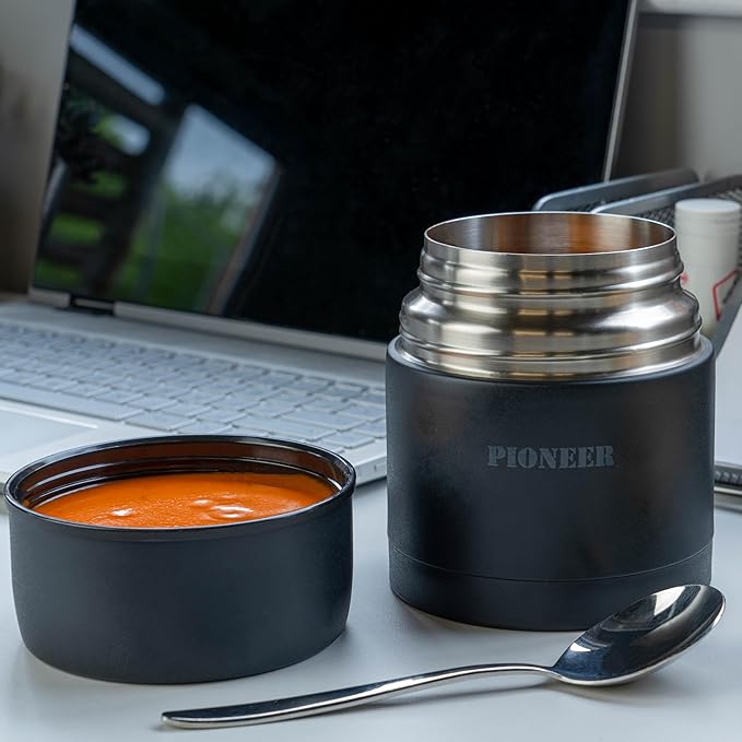 Pioneer Vacuum Insulated Leakproof Soup/Food Flask, 8 Hours Hot 24 Hours Cold, Black, 500 ml