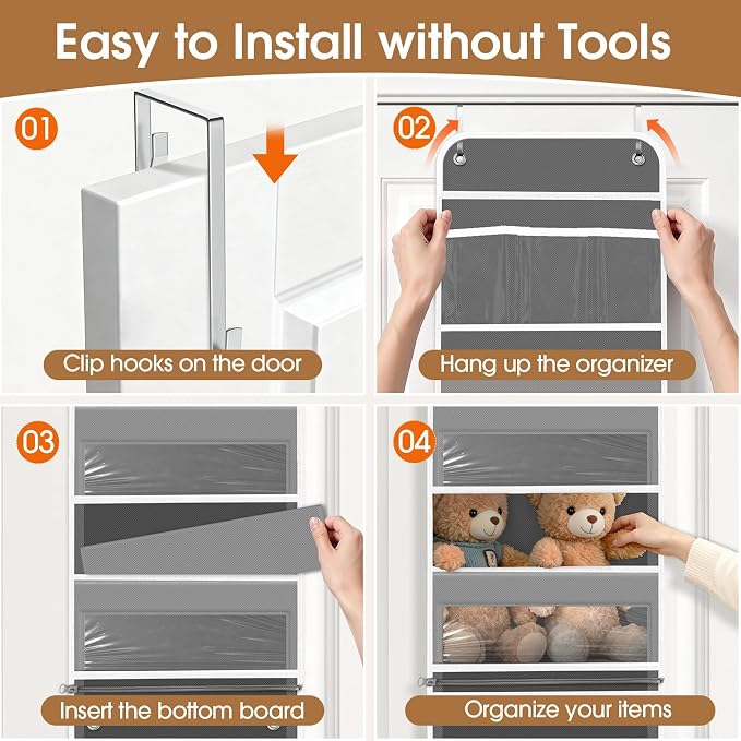 WISELIFE 6-Tier Over The Door Organizer Storage Detachable Design Door Hanging Storage Organizer with Clear Window Behind The Door Storage for Nursery Bedroom Bathroom Pantry Closet Grey