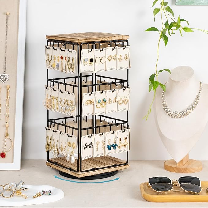 360 Rotating Earring Display Stands for Selling, Earring Rack Display Holder Stand, Jewelry Display for Selling Earring Cards, Necklaces, Rings, Bracelets, Hair Accessories (2 Pack)