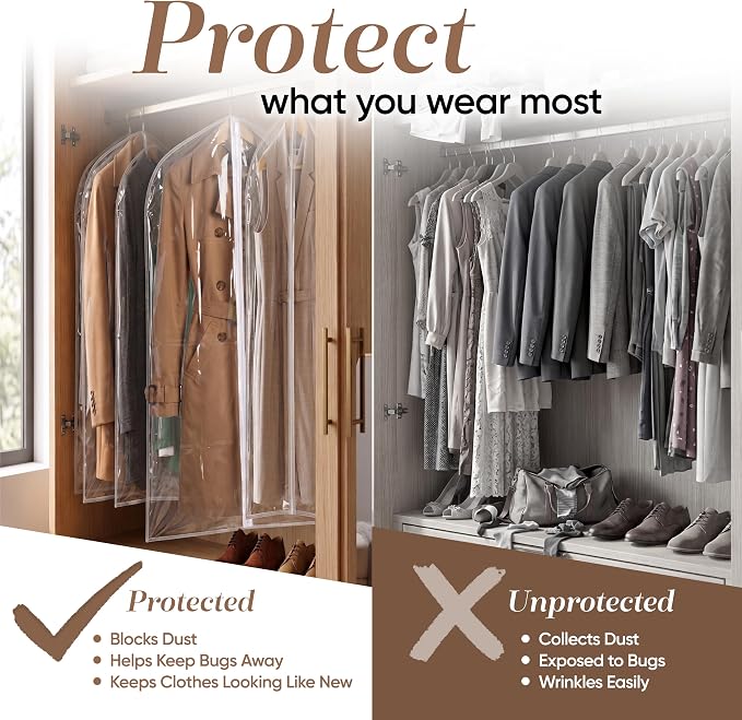 Handy Laundry Clear Vinyl Gown Bag - Protect Your Clothing While Traveling and Dust Free While Hanging in Your Closet. Ideal for Coats, Suits, Dresses or Gowns - Set of 2 (24 X 65 Inches)
