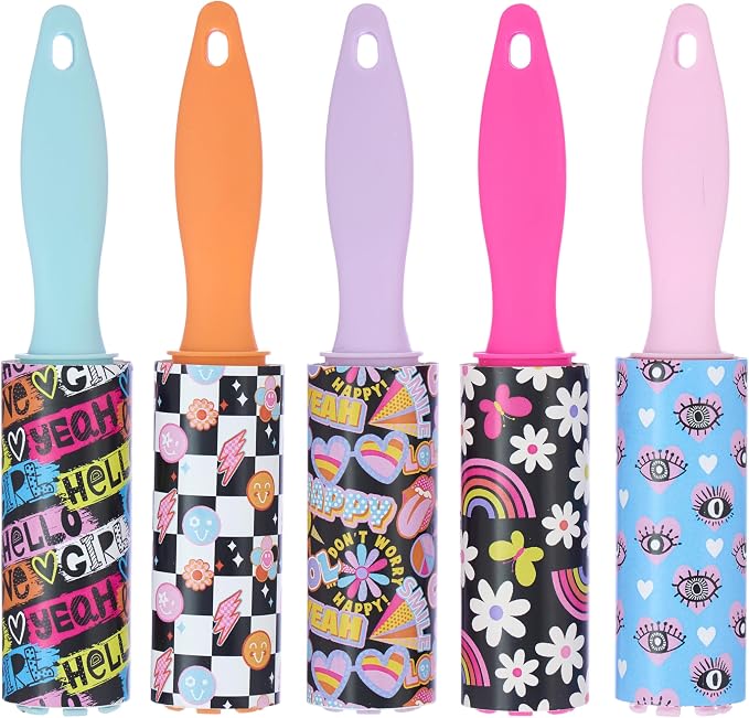 5pc Pop Art Mini Lint Roller Value Pack - Colorful Compact Rollers – Fun | Colorful Compact Rollers for Travel. Pet Hair & Lint Remover for Clothing & Household Use. Portable On-the-Go Lint Removers