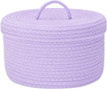 Sea Team Round Cotton Rope Storage Basket with Lid, Lidded Woven Storage Bin, Nursery Storage Container, Diaper Caddy, Baby Shower Basket, Box, Organizer, 11.8 x 11.8 x 6.7 Inches (Medium, Lavender)