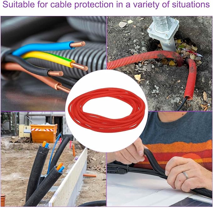 DMiotech 50ft Wire Loom Split Tubing 3/8 Inch(9.5mm) ID, Cord Protectors from Pet Flexible Conduit Cable Management for Office Home Garden, Red