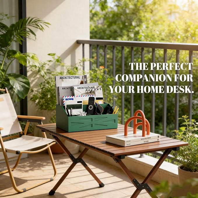 Wood Mail Organizer Countertop,Farmhouse Desk and Kitchen Countertop Storage, Letter Sorter, Desk Mail and Bill Organizer, Desktop File and Paper Holder (Green)