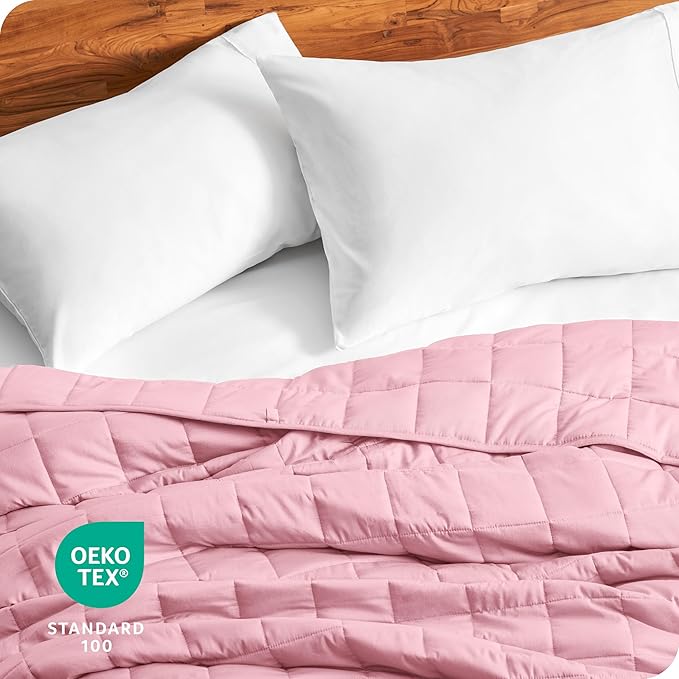 Bare Home Weighted Blanket Queen Size 22lb (60" x 80") for Adults - All-Natural 100% Cotton - Premium Heavy Blanket Nontoxic Glass Beads (Light Pink, 60"x80")