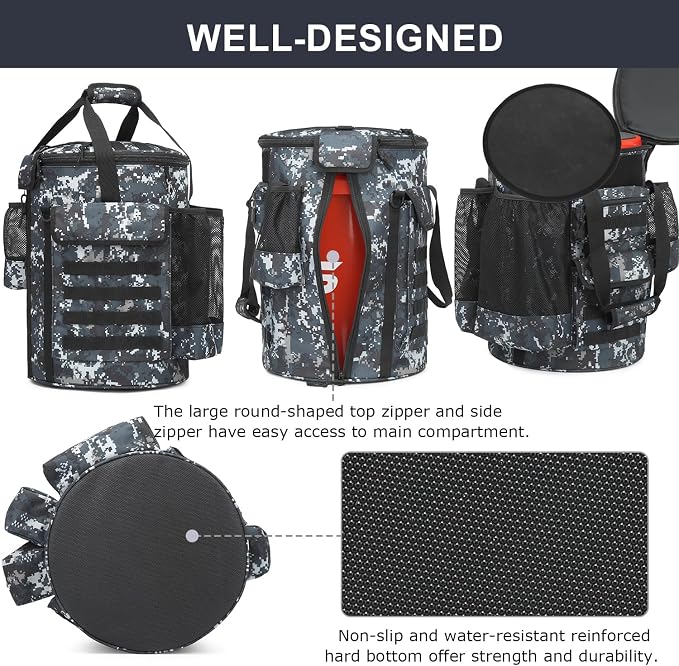 Baseball Bucket Bag 6 Gallon Tactical Softball Coaches Bag with Padded Seat | Baseball Bucket Cover Organizer for Training Equipment, Balls, Bat, Gloves, Scoreboards, with Shoulder Strap
