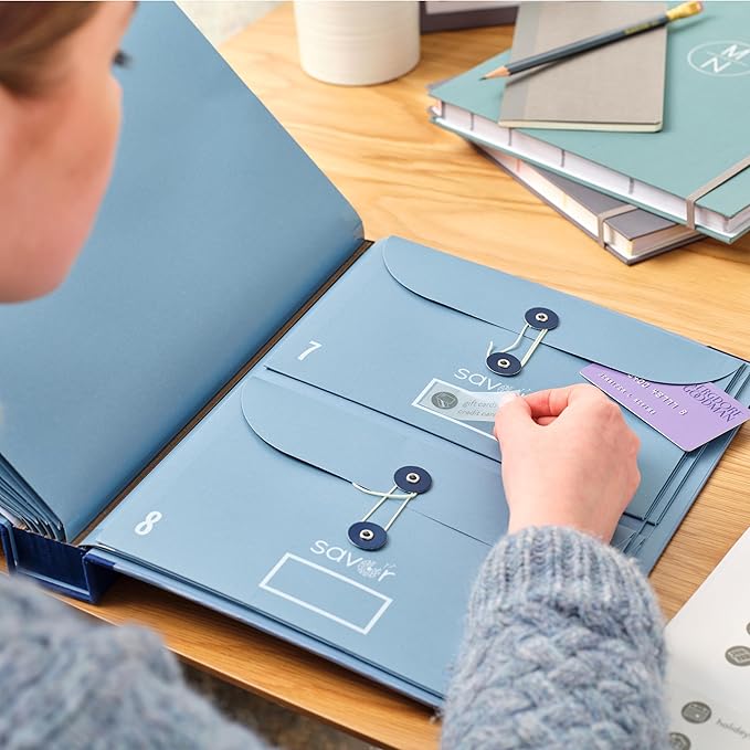 The Folio® If I Die Binder Organizer with Labels by Savor | Acid-Free Important Document Organizer with 10 Pockets, Document Holder for Birth Certificate, Wills, and Investment Plans (Blue)