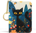 Aiawoxc Credit Card Holder, Small RFID Wallet Slim Leather Card Organizer Case with Zipper and Keychain, Pretty Cat