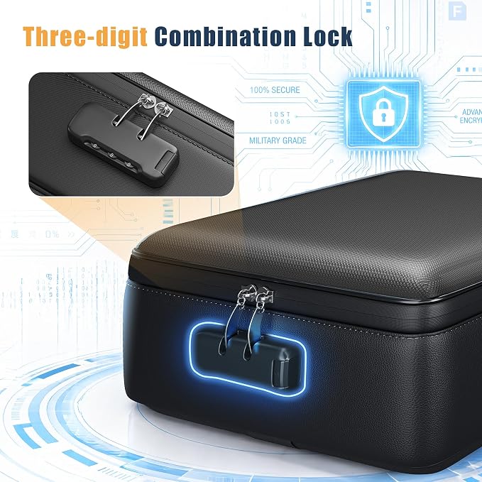 5200°F Fireproof Document Box, Hard-Shell,Fireproof Safe for Home Documents | Fire proof safe document box with lock,detachable accordion file organizer,waterproof digital portable document organiser