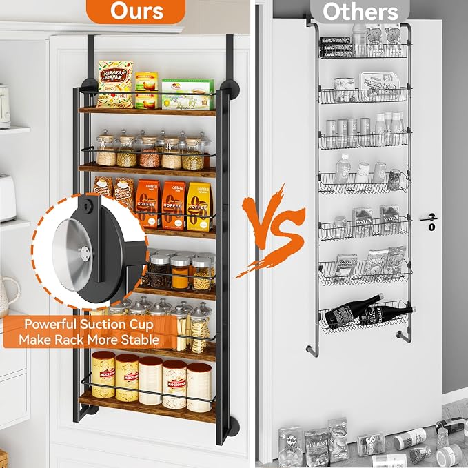 IBUYKE Over the Door Spice Organizer,Door or Wall Mount,Brown TLJ028H | 6 Tier Wall Mounted Spice Rack Adjustable Hanging Storage Shelves Spice Organization for Kitchen cabinet Bathroom Closet