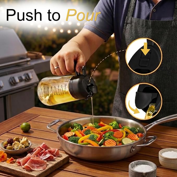 COOKENZA- 16oz/470ml Glass Olive Oil Sprayer for Cooking - 2 in 1 Oil Dispenser & Mister for Air Fryer, Salad & BBQ - Refillable, Food Grade - Black