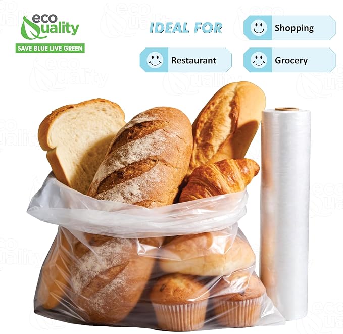 EcoQuality 18" x 24" Plastic Produce Bags on a Roll - 250 Clear Bags/Roll for Vegetables, Fruits, Bread, Pet Waste & Groceries