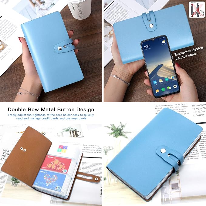 Padike RFID Credit Card Holder Business Card Organizer Business Card Holder, with 96 Card Slots Credit Card Protector for Managing Your Different Cards to Prevent Loss or Damage (Azure)