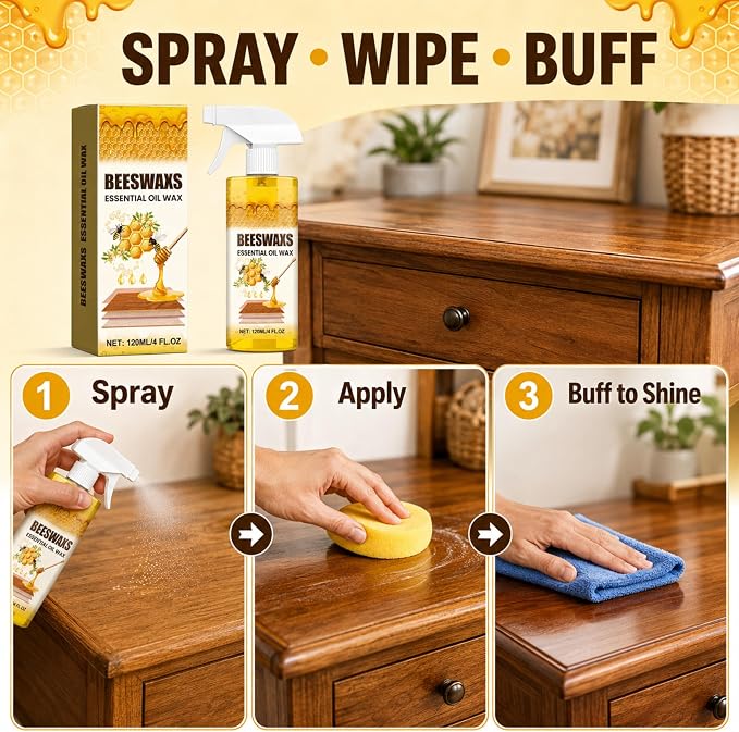 2-Pack Beeswax Wood Polish Spray, Beeswax Essential Oil Wax, Deep Restore Furniture Cleaner for Cabinets,Hardwood Floors,Tables & All Wood Surfaces, Non-Greasy Formula