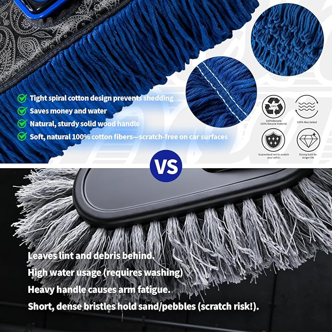 Flash Dog Car Duster Exterior - Wax Treated Cotton & Extendable Aluminum Alloy Handle Scratch Free Cleaning Brush for Cars, Trucks, SUVs, RVs, Motorcycles | Waterless Dust & Pollen Remover