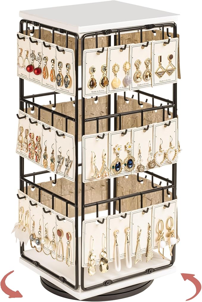 360 Rotating Earring Display Stands for Selling, Earring Rack Display Holder Stand, Jewelry Display for Vendors Selling Earring Cards, Necklaces, Bracelets, Hair Accessories (48 Hooks)