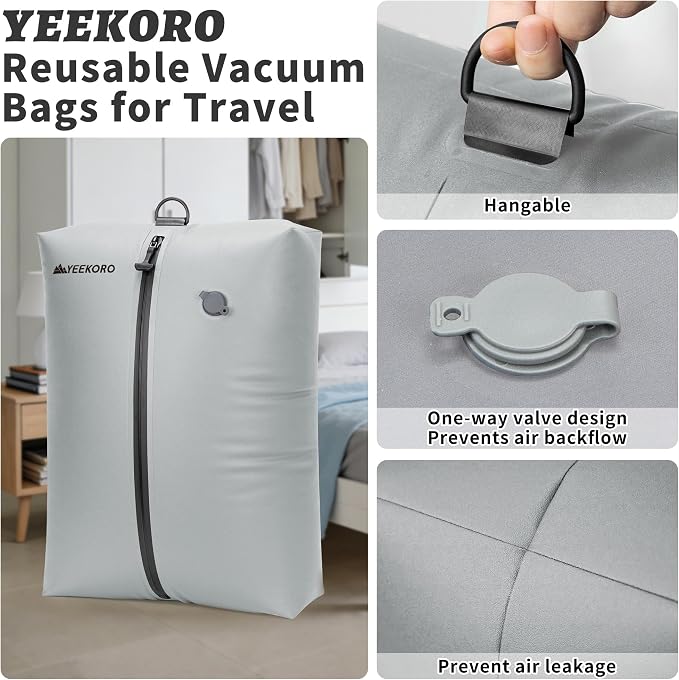 Upgraded Vacuum Bag for Travel, Professional IPX8 Waterproof Reusable Vacuum Compression Bags for Travel Suitcases, Durable Space Saver Bag