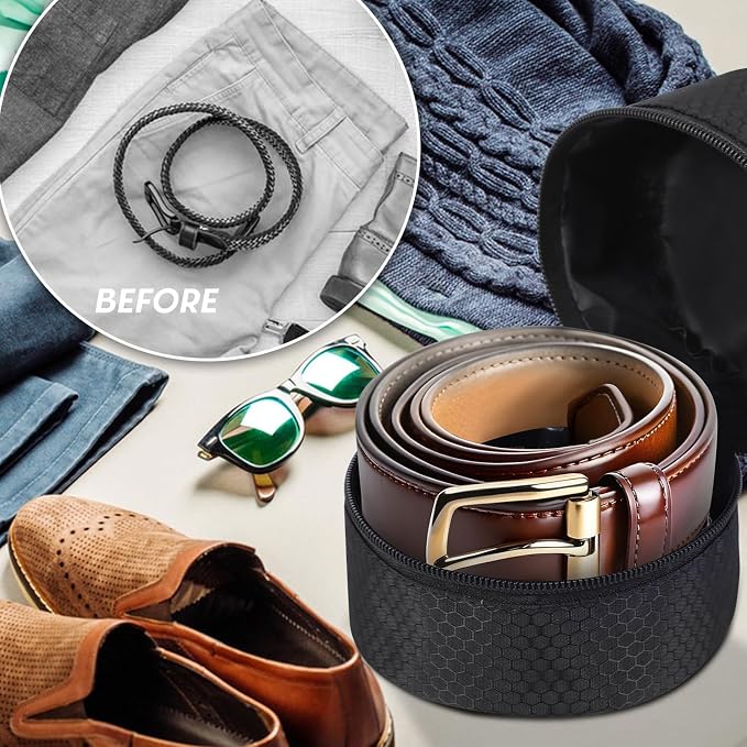 Belt Organizer Case,Travel Belt Storage Holder for Closet Drawer,Display Case for Belts,Ties,Portable Container Storage Holder,Height 3.9inch(Bag Only)