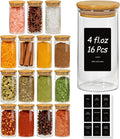 ComSaf Glass Spice Jars 4oz 16 Pack, Small Seasoning Containers with labels | Round Spice Jars with 54 Labels, Kitchen, Spice Rack Organization, Loose Tea, Herbs, Powders, Salt,Chili, Dry Goods, BPA Free