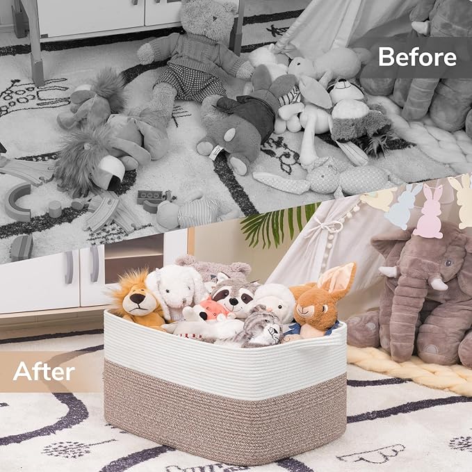 Goodpick Large Blanket Basket 22" x 17" x 12" Woven Storage Baskets for Organizing, Rectangle Baby Toy Storage Basket with Handles, Dirty Clothes Basket for Bedroom