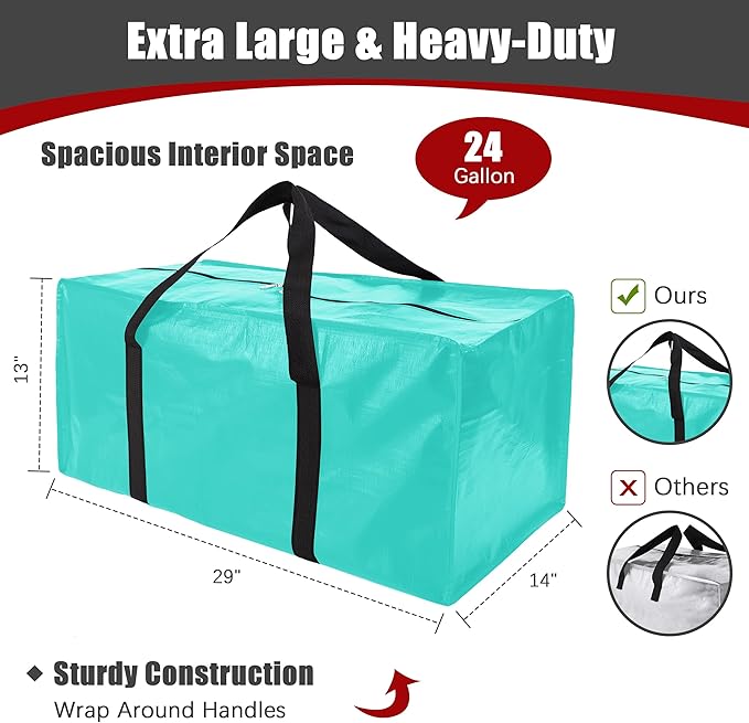 PANDA JOYS 8 Pack Extra Large Moving Bags with Zippers & Carrying Handles, Heavy-Duty Storage Tote for Space Saving Moving Storage, Fold Flat, Alternative to Box and Bin,Aquamarine