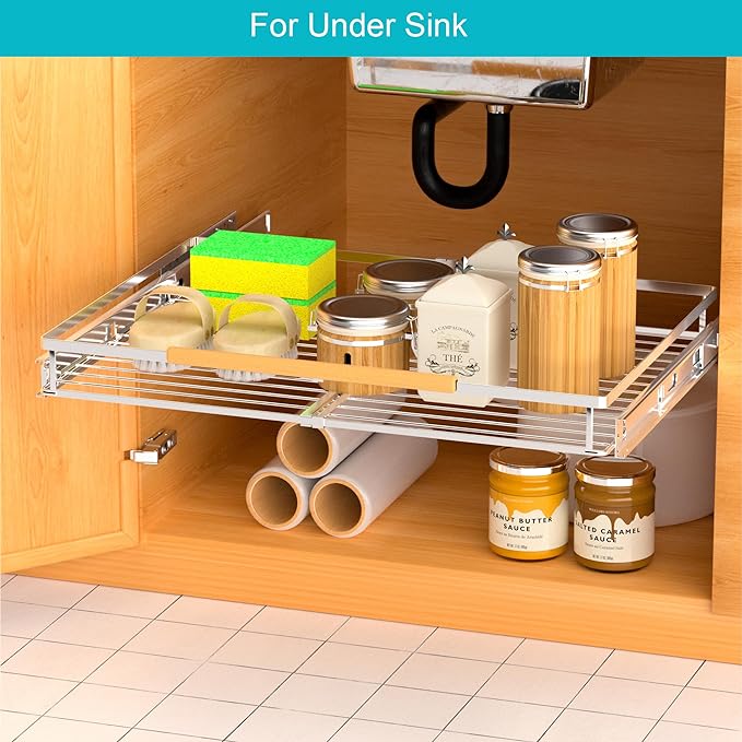 iPEGTOP 3 Pack Pull Out Cabinet Drawer Shelf Organizer, Extendable Sliding Slide Out Pantry Shelves Storage Heavy Duty for Kitchen Cabinets Under Sink, Adjustable Width 17.1~28" W x 22.5" D