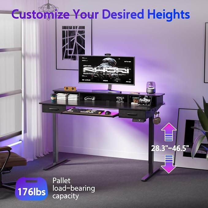WALKINGDESK 63x24 Inches Electric Standing Desk with Keyboard Tray, Height Adjustable Stand up Desk with 2 Drawers, Ergonomic Sit to Stand with Storage Monitor Stand, Computer Table, Black