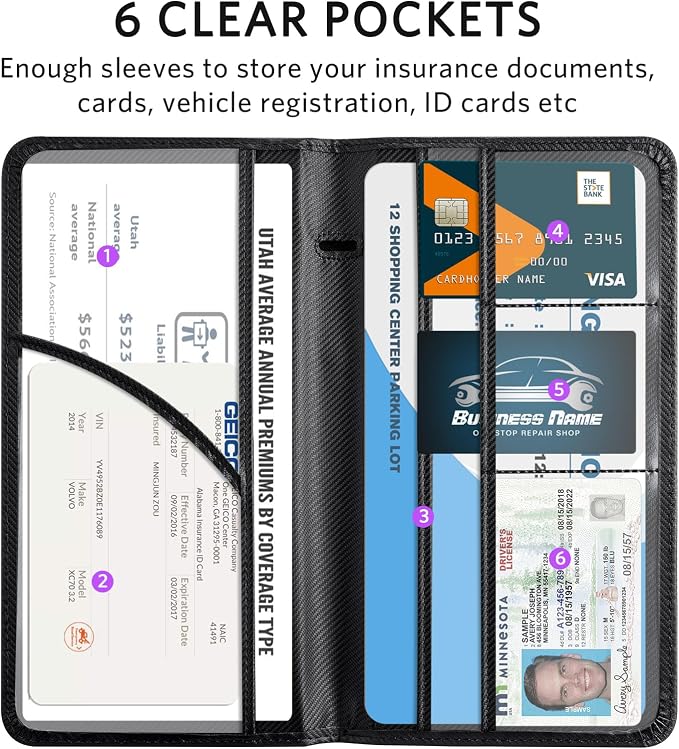 CoBak Car Registration and Insurance Holder | Vehicle Glove Box Organizer, Auto Truck Compartment Document Case with Magnetic Closure for Insurance & Driver License