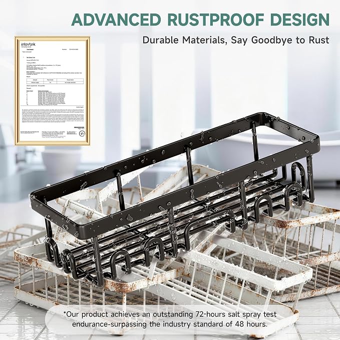 Veken Shower Caddy 6-Pack, Advanced Rustproof Design, No Drilling Adhesive Shelves, Rack with Soap Holder, Large Capacity Bathroom Organizers and Storage, Wall-Mounted Kitchen & Home Decor, Black