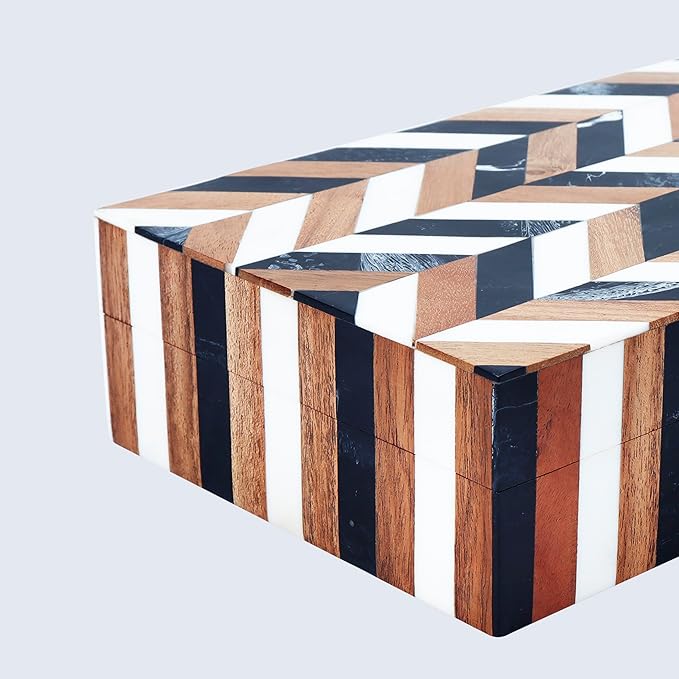 Handicrafts Home Decorative Storage Box with Lid Wooden Storage Organizer Box Multi Purpose Storage Box for Home Use – Natural Wood Resin Inlay Marquet Cosmo Collection- 10x6x2.5