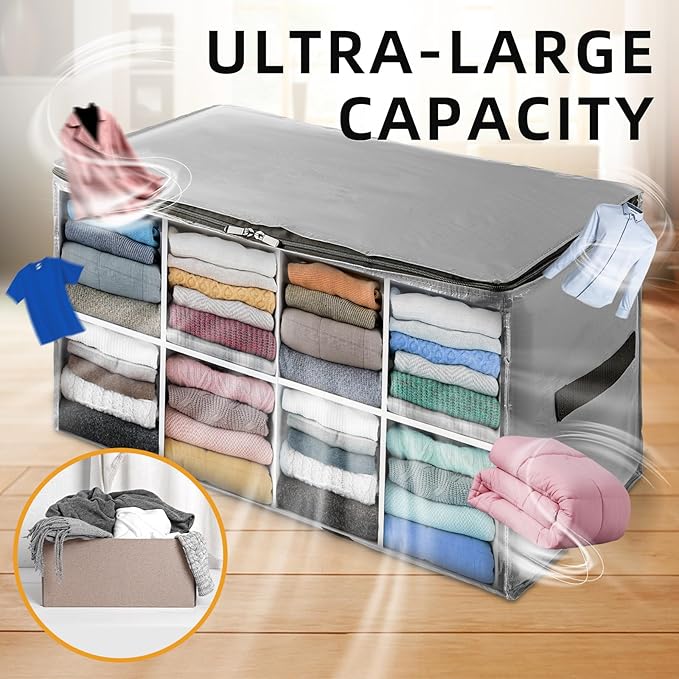 TAILI Extra Large Moving Bags, 8 Pack Silver Heavy Duty Totes for Storage with Visible Window, Wrap Around Handles, Storage Bags for Space Saving, Alternative to Moving Boxes