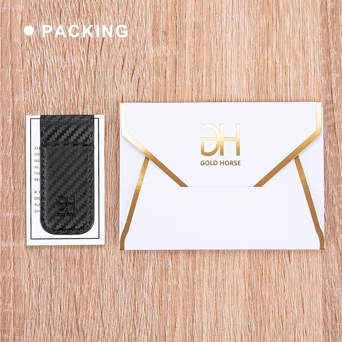 GH GOLD HORSE Slim Magnetic Money Clip Genuine Leather Business Card Holder for Men (CB-Black)