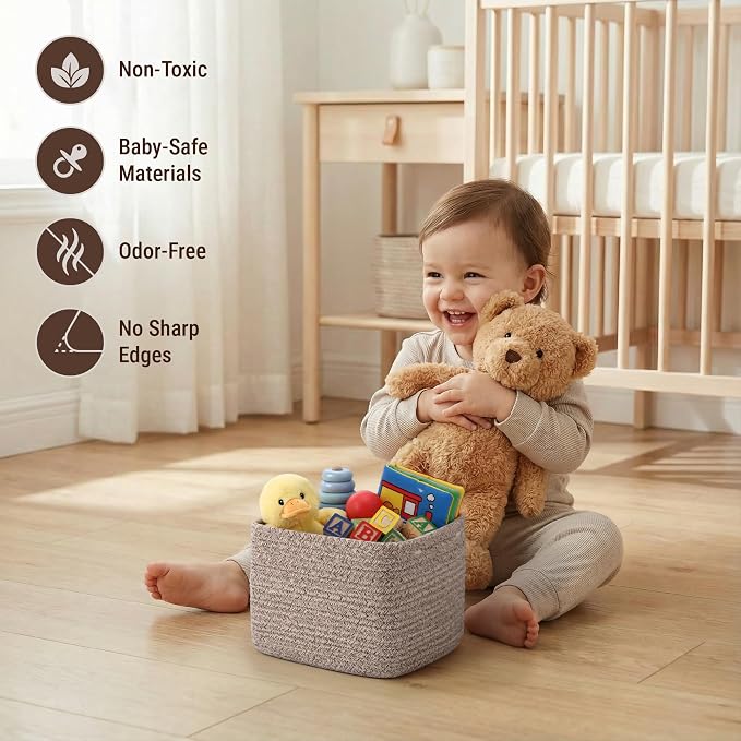 5-Pack Storage Cubes Woven Rope Baskets, 2 Sizes Organizer Bins | Ideal for Closet, Shelf, Bookshelf, Nursery, Changing Table, Cube Storage Bins, Storage Baskets for Bathroom Toy & Home