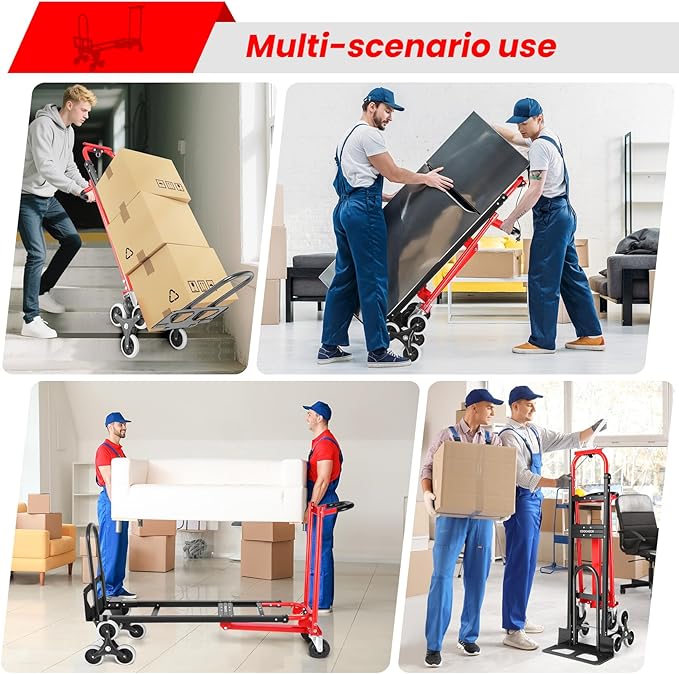 3 in 1 Convertible Hand Truck, 1000LBS Heavy Duty Aluminum Stair Climbing Dolly, Folding Hand Truck Dolly Cart with Solid Wheels for Moving/Travel/Office (Red)