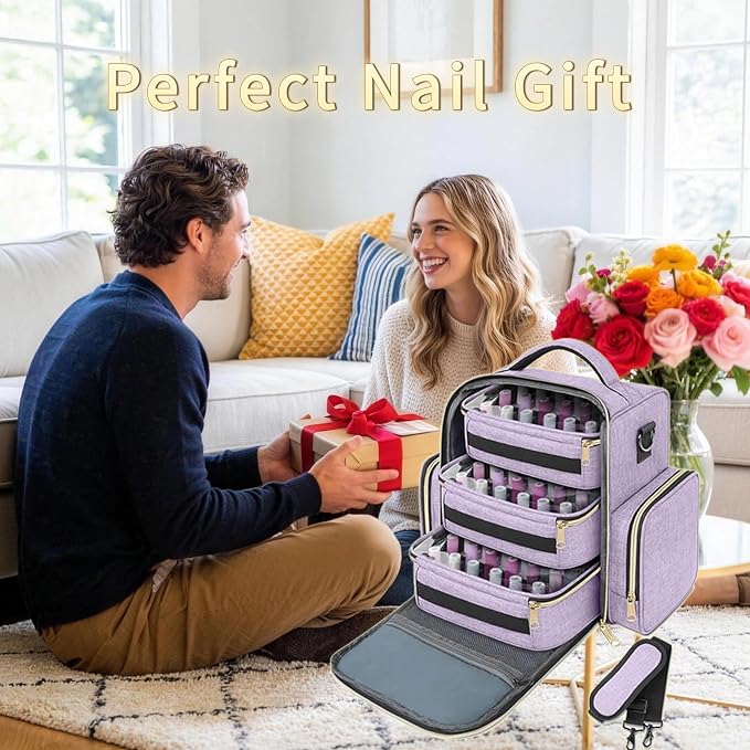 YOREPEK Nail Polish Organizer with 3 Removable Pouches & 72 Slots, Purple | Nail Polish Storage with Multiple Storage Sections for Nail Lamp, Manicure Set, Holds 72 Bottles, Gifts for Manicurist
