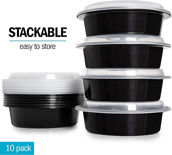 Igluu Meal Prep Containers Reusable (10 Pack) 1 Compartment – 28oz | Round Food Containers with Lids – Stackable, Microwave, Freezer & Dishwasher Safe – BPA-Free