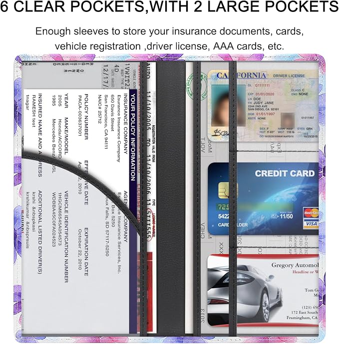 LumiMokki Premium Car Registration & Insurance Card Holder with Magnetic Shut, Vehicle Glove Box Car Organizer - For Documents, Cards, License (Floral B)