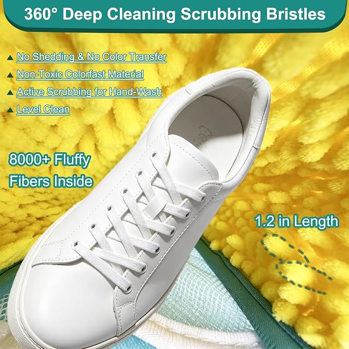 Shoe Washing Machine Bag 2-Pack with Invisible Zipper & Internal Scrubbing Bristles, Reusable Mesh Shoe Laundry Bag for Sneakers, Running & Athletic Shoes, Washer Protector & Noise Reduction